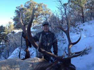 Glen Hamilton of Texas has been on several other elk hunts in other states but never took home a bull like this late season New Mexico bull! Glen scored on this good looking 6 x 6 on the 2nd morning of his 5 day hunt with H&A Outfitters, Inc. while being guided by one of our veteran guides, Jeff Hurtado. Good job!